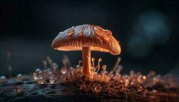 comestible champignon dans vert forêt, Frais et humide généré par ai photo