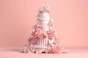 3d rendre illustration de mignonne designer rose mariage gâteau génératif ai photo