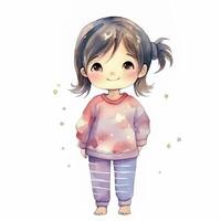 mignonne dessin animé anime fille dans pyjamas et pieds nus. ai généré. photo