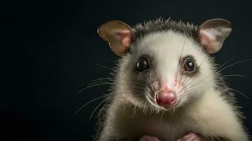 Virginie opossum didelphis virginienne. studio portrait de une souriant opossum. sauvage exotique animal. photo