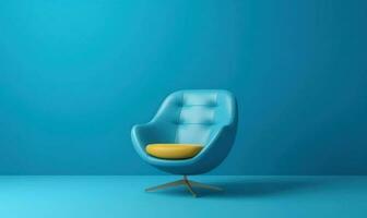 Célibataire fauteuil isolé sur bleu Contexte avec copie espace photo