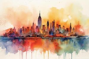 aquarelliste Nouveau york ligne d'horizon. ai génératif photo