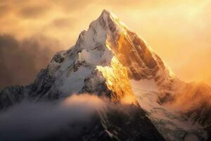 photo d'un robuste alpiniste alpin culminer. ai génératif