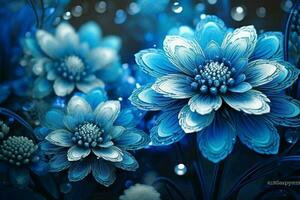 bleu fleurs avec ornements sur bleu Contexte. ai génératif photo