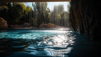 tranquille scène de tropical beauté, l'eau reflète généré par ai photo