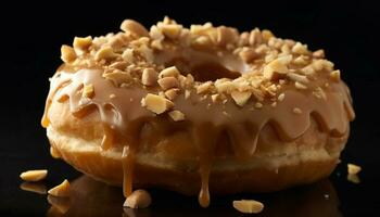 indulgent Donut avec Chocolat glaçage et amandes généré par ai photo