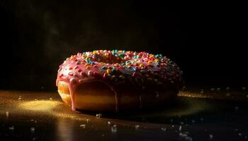 indulgent Donut avec Chocolat glaçage et fraise généré par ai photo