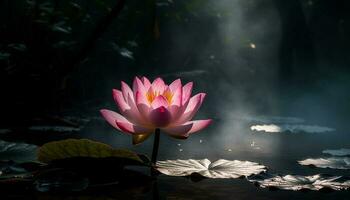 lotus l'eau lis, rose pétale, tranquille réflexion généré par ai photo
