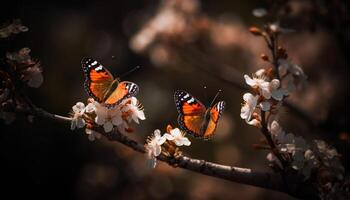 vibrant papillon perchoirs sur Frais fleur tête généré par ai photo