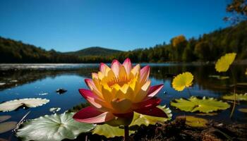 tranquille scène de lotus fleur sur étang généré par ai photo