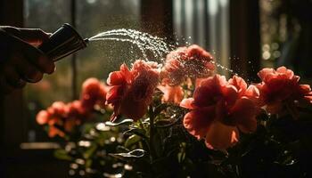 Frais vert feuilles humide avec été pluie généré par ai photo