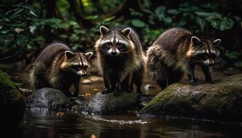 petit Renard à la recherche mignon, moustaches alerte dans forêt généré par ai photo