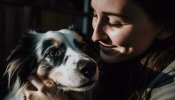 femmes et chien partager affectueux lier, pur l'amour généré par ai photo