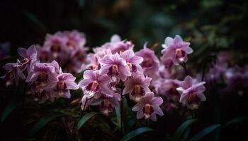 violet orchidée fleur sur vert branche dans la nature généré par ai photo