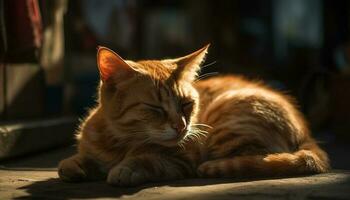 duveteux chaton repos dans lumière du soleil, charmant beauté généré par ai photo