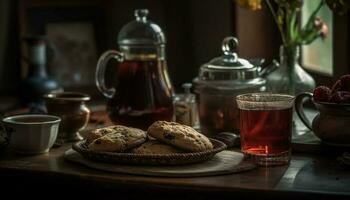 fait maison Chocolat puce biscuit sur rustique en bois table généré par ai photo