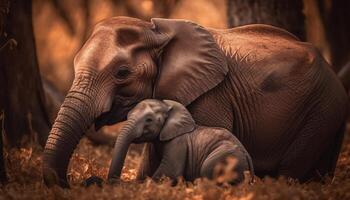 Jeune l'éléphant veau broute dans tranquille savane généré par ai photo