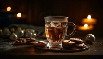 sucré Chocolat puce biscuits et chaud café généré par ai photo