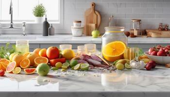 Frais biologique fruit et veg pour en bonne santé repas généré par ai photo