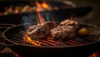 grillé steak et porc, une été le banquet généré par ai photo