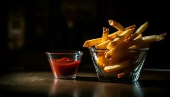 mauvais pour la santé repas Profond frit frites, cocktail, Viande généré par ai photo