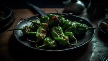 en bonne santé gourmet repas avec Frais biologique des légumes généré par ai photo