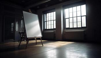 moderne salle de cours avec vide chaises et présentation équipement généré par ai photo