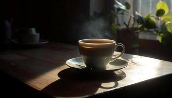 Frais cappuccino sur bois tableau, parfait relaxation généré par ai photo