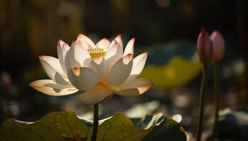 une tranquille scène de lotus dans étang généré par ai photo