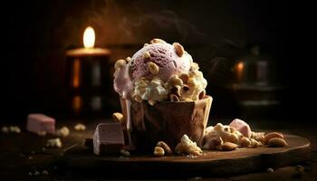 indulgent fait maison Chocolat dessert sur rustique bois table généré par ai photo