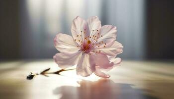 Célibataire rose Marguerite dans vase, beauté à l'intérieur généré par ai photo