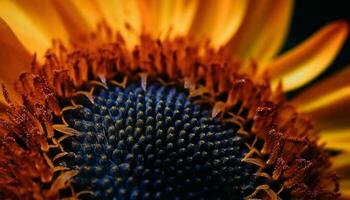 vibrant tournesol tête attire abeille pour pollinisation généré par ai photo