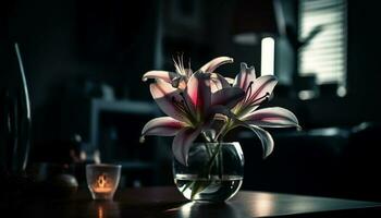 luxe vase de Célibataire fleur sur table généré par ai photo