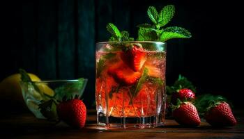 Frais Mojito cocktail avec mûr baie fruit généré par ai photo