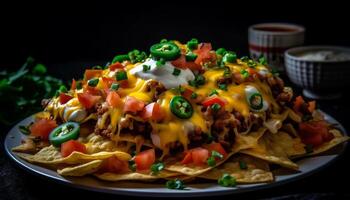 gourmet taco assiette avec Frais guacamole tremper généré par ai photo