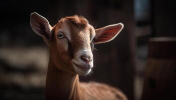 mignonne chèvre pâturage dans rural Prairie pâturage généré par ai photo