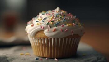 mignonne petits gâteaux avec vibrant glaçage pour anniversaire fête généré par ai photo