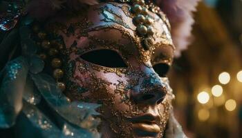 beauté dans déguisement mascarade mystère à carnaval fête généré par ai photo