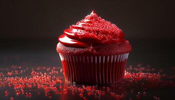 fraîchement cuit gourmet petits gâteaux avec Chocolat glaçage et baie décoration généré par ai photo