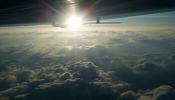 avion planant haute dans le bleu ciel, la nature beauté entoure généré par ai photo