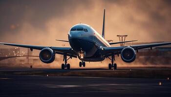 prise de à crépuscule, luxe air Voyage illumine le ciel généré par ai photo