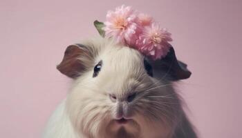 duveteux rose bébé lapin avec mignonne moustaches et velu oreilles généré par ai photo