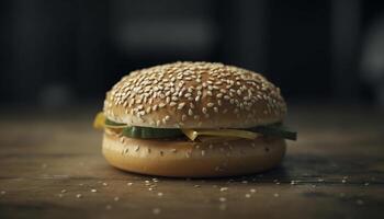 grillé cheeseburger sur sésame chignon, avec frites et salade côtés généré par ai photo