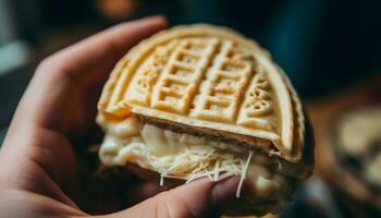 main en portant fait maison cuit biscuit, une sucré indulgence pour rafraîchissement généré par ai photo