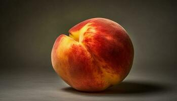 juteux nectarine tranche sur foncé arrière-plan, une en bonne santé été casse-croûte généré par ai photo