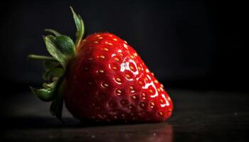 juteux mûr fraise, une en bonne santé gourmet dessert sur en bois table généré par ai photo