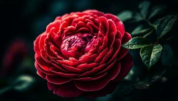 vibrant rose pétale, humide avec rosée, symbolise l'amour et passion généré par ai photo