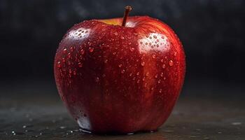 juteux Pomme reflète la nature fraîcheur, une laissez tomber de rosée généré par ai photo