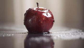 juteux pomme, Frais et mûr, une en bonne santé casse-croûte sur nettoyer assiette généré par ai photo