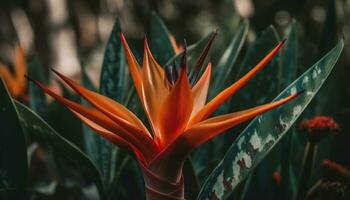 vibrant tropical fleur tête dans tranchant proche en haut, humide avec fraîcheur généré par ai photo